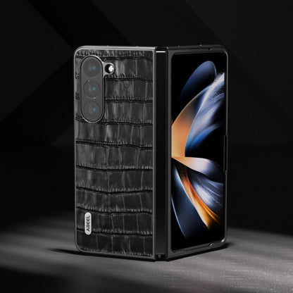 For Samsung Galaxy Z Fold5 ABEEL Crocodile Texture Genuine Leather Phone Case(Black) - Galaxy Z Fold5 Cases by buy2fix | Online Shopping UK | buy2fix
