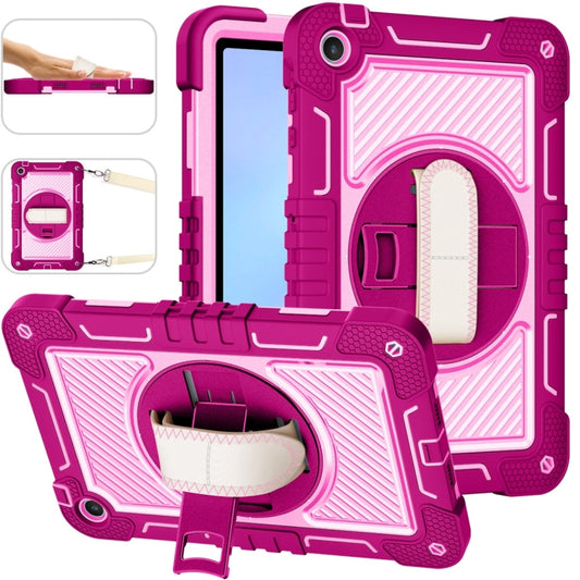 For Huawei MatePad SE 10.4 360 Degree Rotation PC Contrast Silicone Tablet Case(Rose Red + Pink) by buy2fix