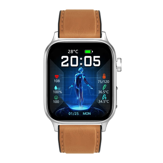 GT22 1.85 inch TFT Screen Leather Band Health Smart Watch, Support Bluetooth Call / Plateau Blood Oxygen / Body Temperature / Arrhythmia / TI Heart Rate Monitoring(Brown) by buy2fix