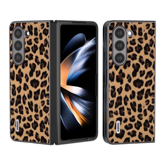 For Samsung Galaxy Z Fold5 ABEEL Black Edge Leopard Phone Case(Champagne Gold)