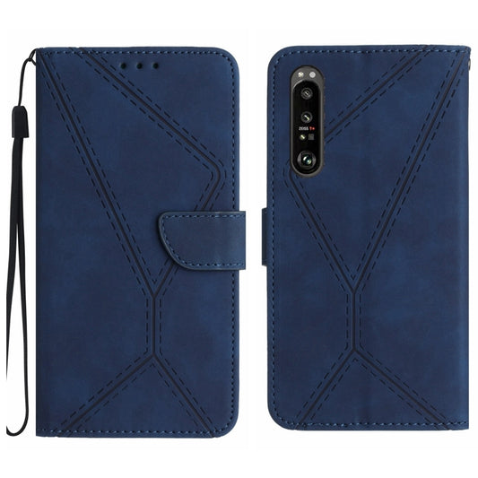 For Sony Xperia 5 III Stitching Embossed Leather Phone Case(Blue) - Sony Cases by buy2fix | Online Shopping UK | buy2fix