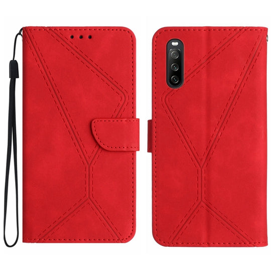Pour Sony Xperia 10 IV Étui de téléphone en cuir gaufré avec coutures (rouge)