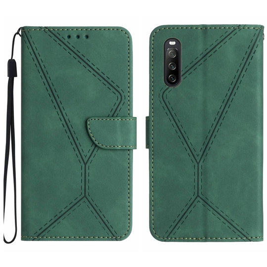 Pour Sony Xperia 10 IV Étui de téléphone en cuir gaufré avec coutures (vert)