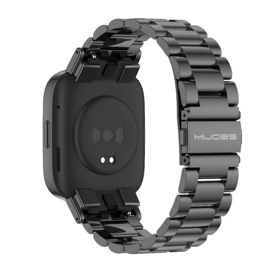 For Redmi Watch 3 Mijobs Three-Bead Metal Stainless Steel Watch Band(Black) by MIJOBS