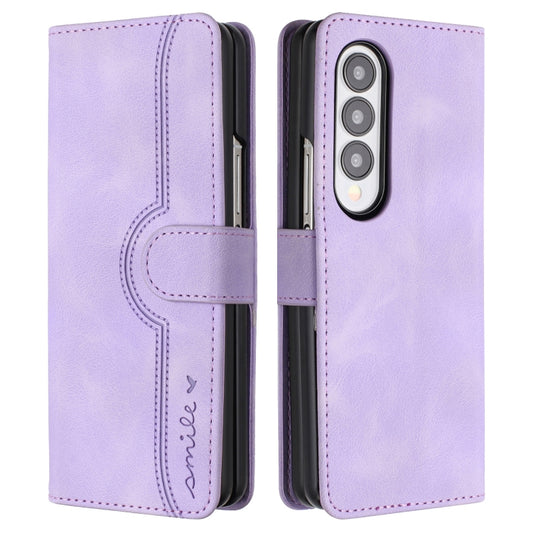 For Samsung Galaxy Z Fold4 5G Heart Pattern Skin Feel Leather Phone Case(Purple) - Galaxy Z Fold4 5G Cases by buy2fix | Online Shopping UK | buy2fix
