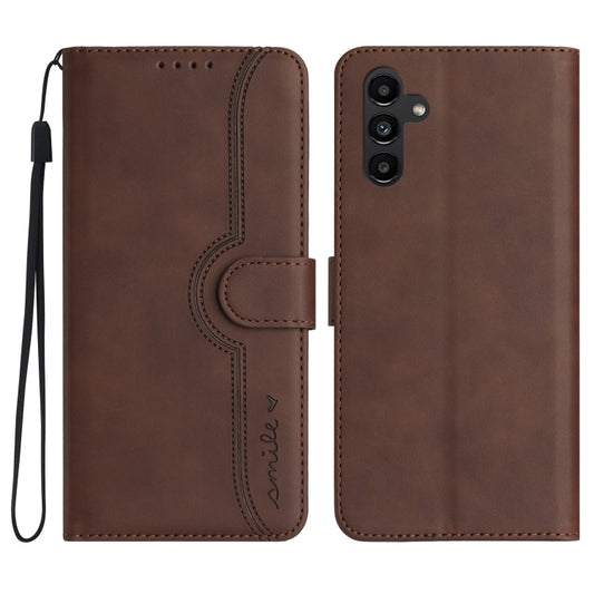 For Samsung Galaxy A24 4G Heart Pattern Skin Feel Leather Phone Case(Brown) - Galaxy Phone Cases by buy2fix | Online Shopping UK | buy2fix