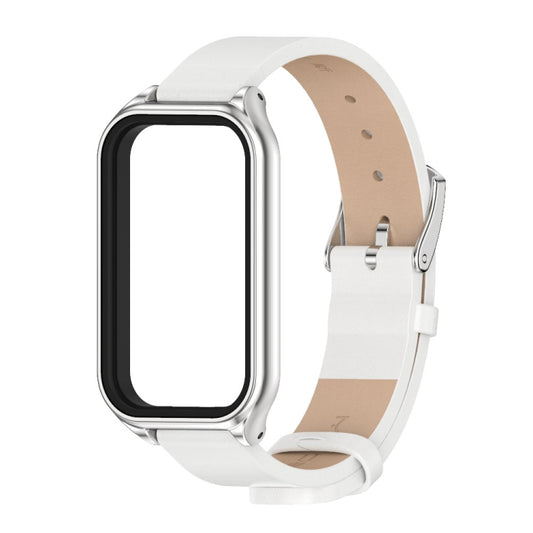 For Xiaomi Smart Band 8 Active / Redmi Band 2 Mijobs Metal Shell Microfiber PU Leather Watch Band(White Silver) by MIJOBS