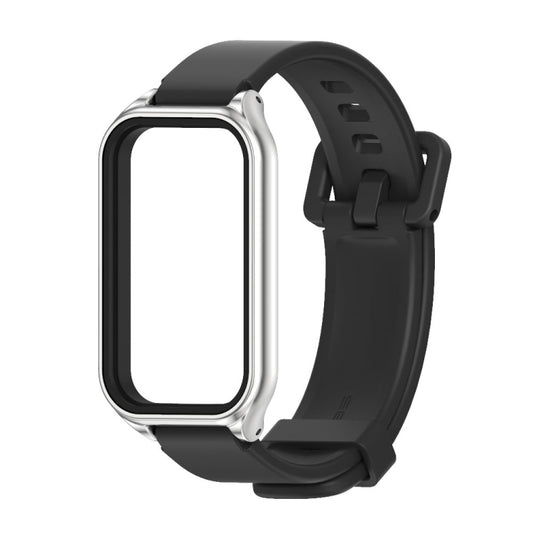 For Xiaomi Smart Band 8 Active / Redmi Band 2 Mijobs Metal Shell Silicone Watch Band(Black Silver) by MIJOBS