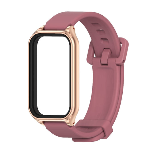 For Xiaomi Smart Band 8 Active / Redmi Band 2 Mijobs Metal Shell Silicone Watch Band(Wine Red Rose Gold) by MIJOBS