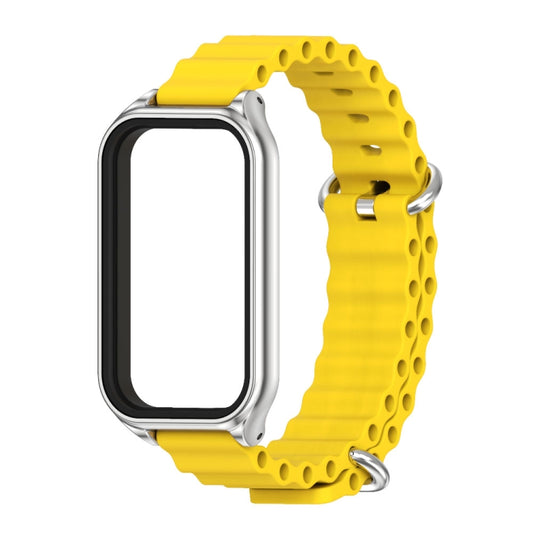 For Xiaomi Smart Band 8 Active / Redmi Band 2 Mijobs Metal Shell Ocean Silicone Watch Band(Yellow Silver) by MIJOBS