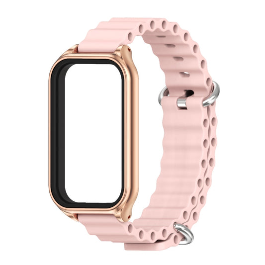 For Xiaomi Smart Band 8 Active / Redmi Band 2 Mijobs Metal Shell Ocean Silicone Watch Band(Pink Rose Gold) by MIJOBS