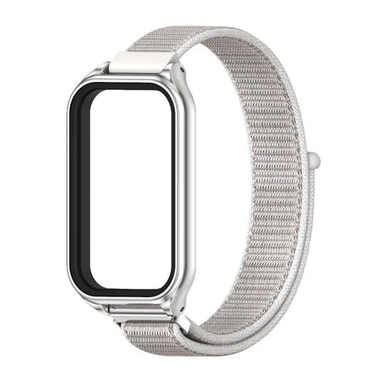 For Xiaomi Smart Band 8 Active / Redmi Band 2 Mijobs Metal Shell Breathable Nylon Loop Watch Band(Sea Shell Silver) by MIJOBS