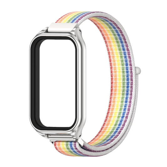 For Xiaomi Smart Band 8 Active / Redmi Band 2 Mijobs Metal Shell Breathable Nylon Loop Watch Band(Colorful Silver) by MIJOBS