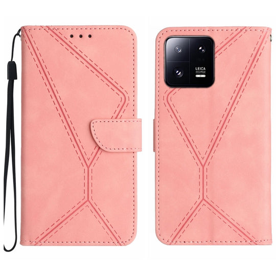 For Xiaomi 13 Stitching Embossed Leather Phone Case(Pink)