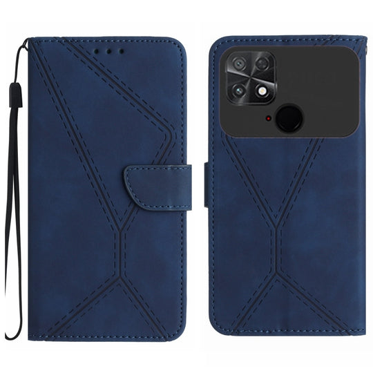 Pour Xiaomi POCO C40 Étui de téléphone en cuir gaufré avec coutures (bleu)