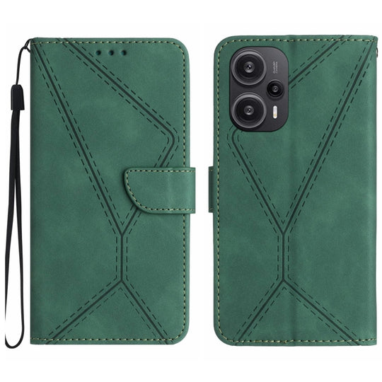 Pour Xiaomi POCO F5 5G Étui de téléphone en cuir gaufré avec coutures (vert)