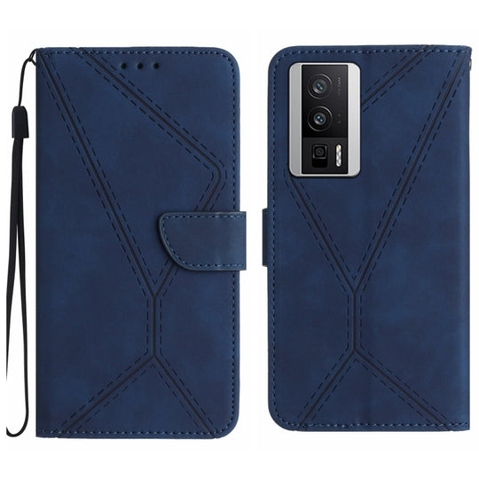 For Xiaomi POCO F5 Pro 5G Stitching Embossed Leather Phone Case(Blue)