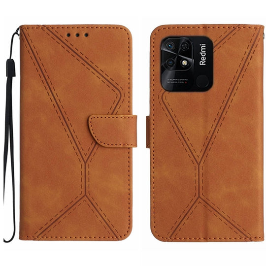 Pour Xiaomi Redmi 10C Étui de téléphone en cuir gaufré avec coutures (marron)