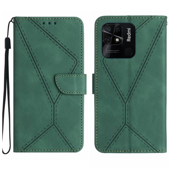 Pour Xiaomi Redmi 10C Étui de téléphone en cuir gaufré avec coutures (vert)