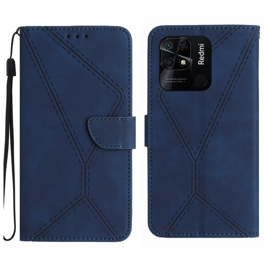 Pour Xiaomi Redmi 10C Étui de téléphone en cuir gaufré avec coutures (bleu)