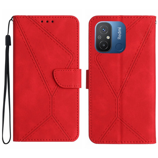 Pour Xiaomi Redmi 11A Étui de téléphone en cuir gaufré avec coutures (rouge)