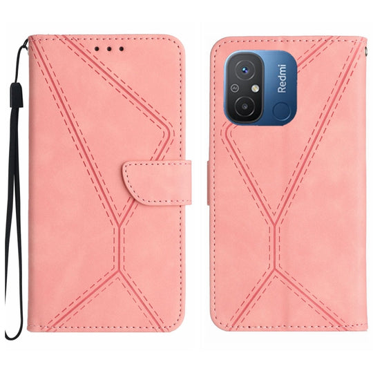 For Xiaomi Redmi 11A Stitching Embossed Leather Phone Case(Pink)