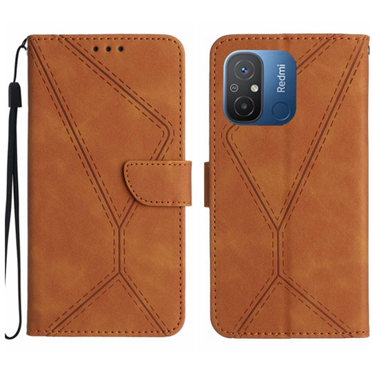 Pour Xiaomi Redmi 11A Étui de téléphone en cuir gaufré avec coutures (marron)