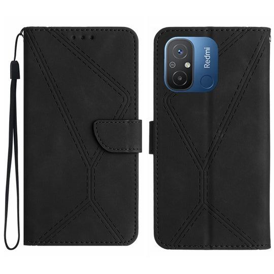 Pour Xiaomi Redmi 11A Étui de téléphone en cuir gaufré avec coutures (noir)