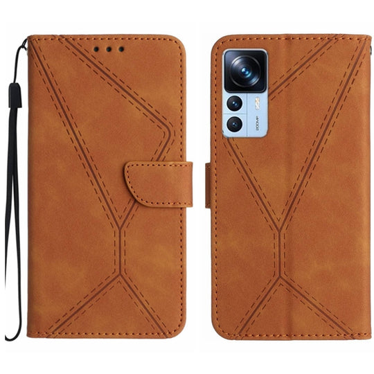 Pour Xiaomi 12T / 12T Pro Étui de téléphone en cuir gaufré avec coutures (marron)