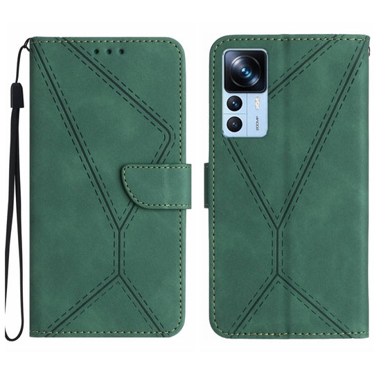 Pour Xiaomi 12T / 12T Pro Étui de téléphone en cuir gaufré avec coutures (vert)