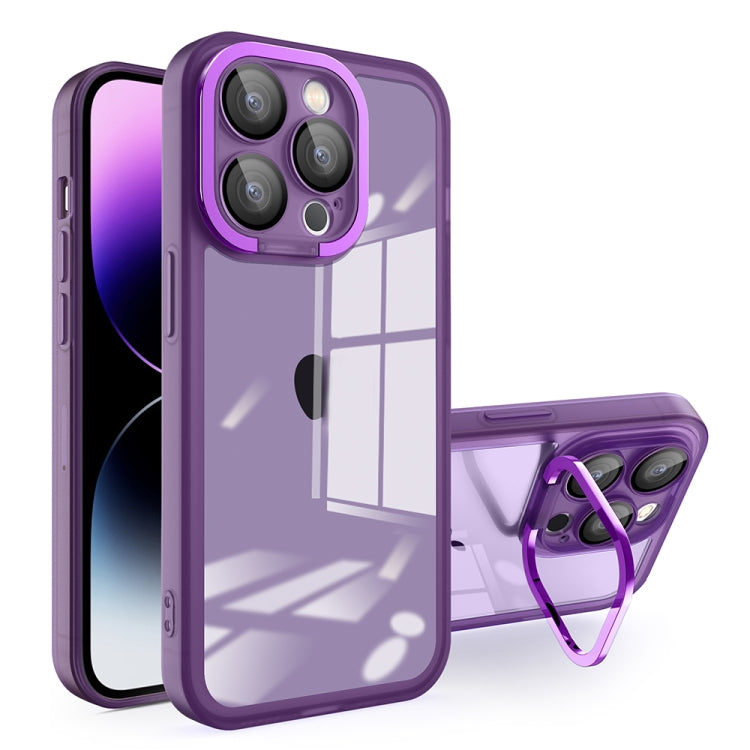 For iPhone 13 Pro Max Invisible Lens Bracket Matte Transparent Phone Case(Purple) - iPhone 13 Pro Max Cases by buy2fix | Online Shopping UK | buy2fix