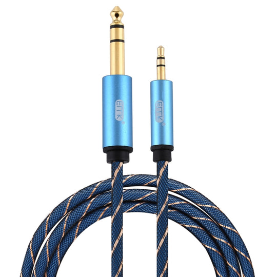 EMK 3.5mm Jack Male to 6.35mm Jack Male Gold Plated Connector Nylon Braid AUX Cable for Computer / X-BOX / PS3 / CD / DVD, Cable Length:1.5m(Dark Blue)