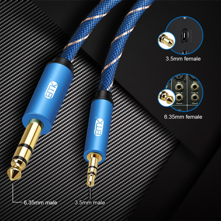 EMK 3.5mm Jack Male to 6.35mm Jack Male Gold Plated Connector Nylon Braid AUX Cable for Computer / X-BOX / PS3 / CD / DVD, Cable Length:5m(Dark Blue) - Audio Optical Cables by EMK | Online Shopping UK | buy2fix