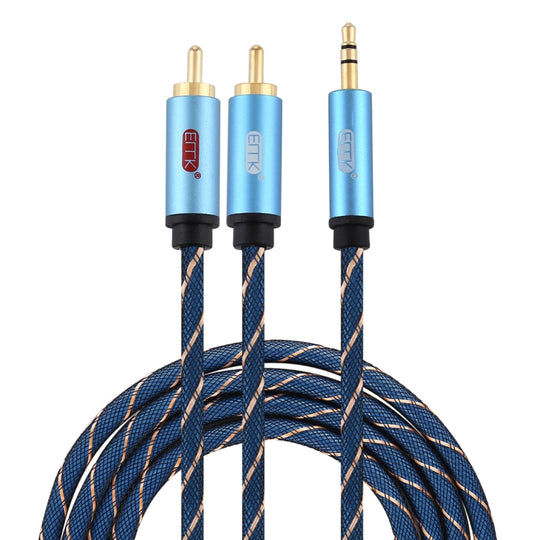 EMK 3.5mm Jack Male to 2 x RCA Male Gold Plated Connector Speaker Audio Cable, Cable Length:2m(Dark Blue)