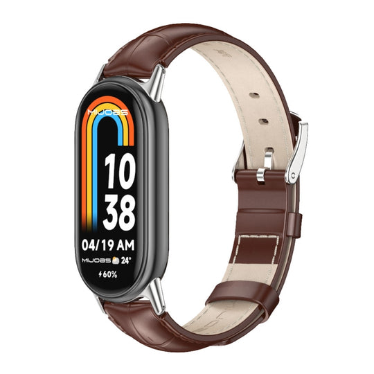 For Xiaomi Smart Band 11 / 10 / 9 / 8 Mijobs Genuine Leather Watch Band(Bamboo Coffee Silver)