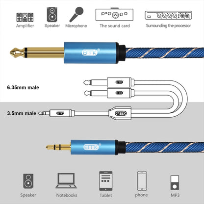 EMK 3.5mm Jack Male to 2 x 6.35mm Jack Male Gold Plated Connector Nylon Braid AUX Cable for Computer / X-BOX / PS3 / CD / DVD, Cable Length:1.5m(Dark Blue) -  by EMK | Online Shopping UK | buy2fix