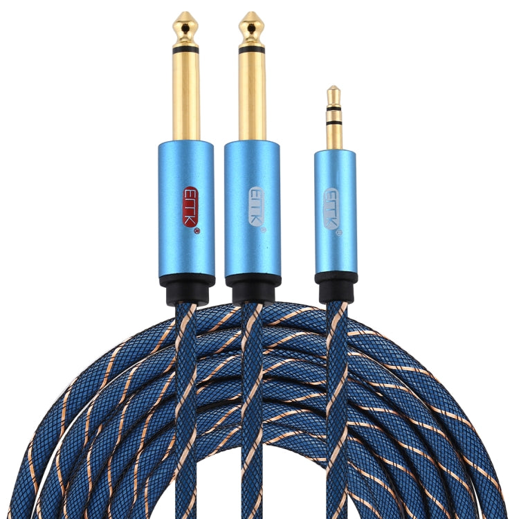 EMK 3.5mm Jack Male to 2 x 6.35mm Jack Male Gold Plated Connector Nylon Braid AUX Cable for Computer / X-BOX / PS3 / CD / DVD, Cable Length:5m(Dark Blue) -  by EMK | Online Shopping UK | buy2fix