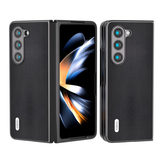 For Samsung Galaxy Z Fold5 ABEEL Genuine Leather Xiaoya Series Phone Case(Black) - Galaxy Z Fold5 Cases by buy2fix | Online Shopping UK | buy2fix