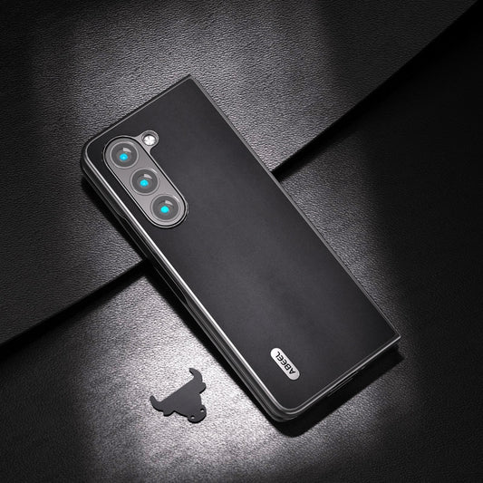 For Samsung Galaxy Z Fold5 ABEEL Genuine Leather Xiaoya Series Phone Case(Black) by buy2fix