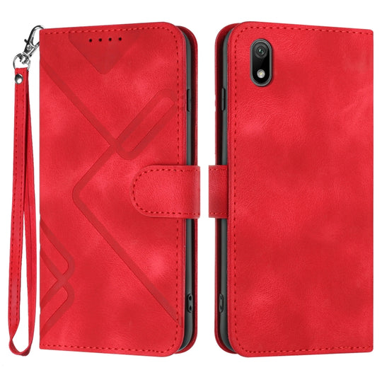 For Honor 8S Line Pattern Skin Feel Leather Phone Case(Red)