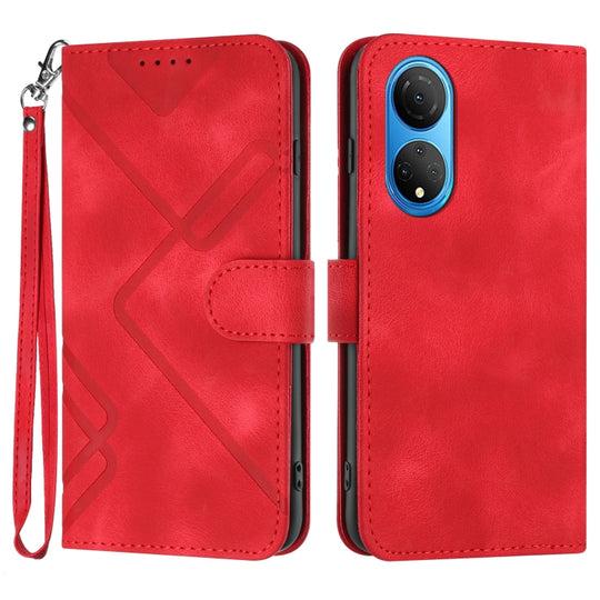 For Honor X7 4G/Play 30 Plus Line Pattern Skin Feel Leather Phone Case(Red)