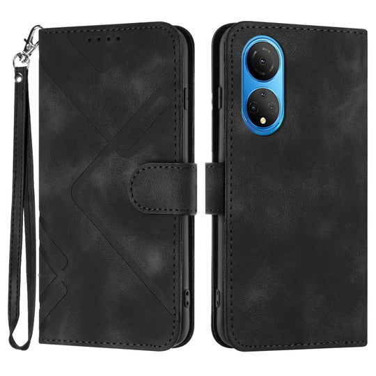 For Honor X7 4G/Play 30 Plus Line Pattern Skin Feel Leather Phone Case(Black)