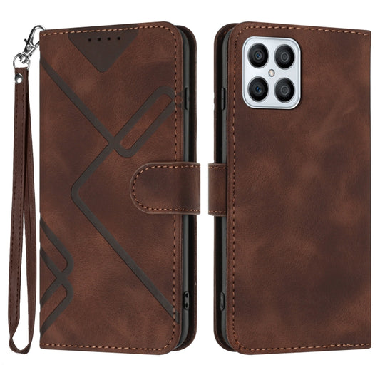 For Honor X8 4G/X30i/Play6T Pro Line Pattern Skin Feel Leather Phone Case(Coffee) - Honor Cases by buy2fix | Online Shopping UK | buy2fix