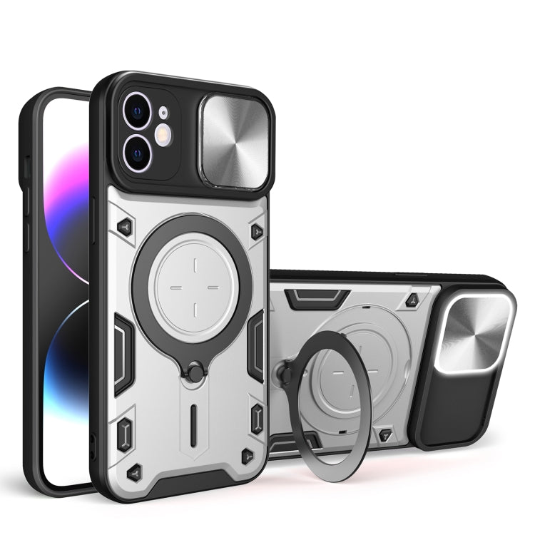 For iPhone 12 CD Texture Sliding Camshield Magnetic Holder Phone Case(Silver) by buy2fix
