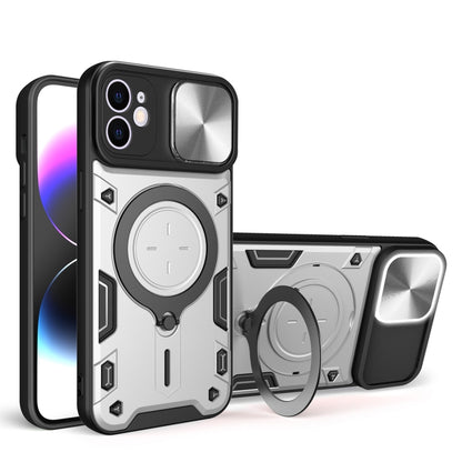 For iPhone 12 CD Texture Sliding Camshield Magnetic Holder Phone Case(Silver) by buy2fix
