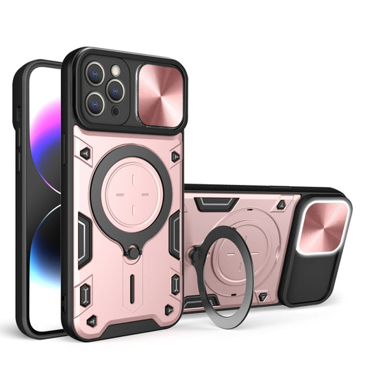For iPhone 13 CD Texture Sliding Camshield Magnetic Holder Phone Case(Pink) - iPhone 13 Cases by buy2fix | Online Shopping UK | buy2fix