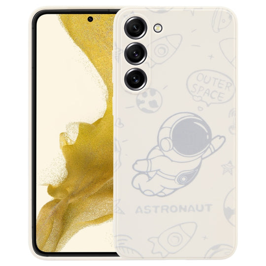 For Samsung Galaxy S21 Ultra 5G Astronaut Pattern Silicone Straight Edge Phone Case(Flying Astronaut-White)