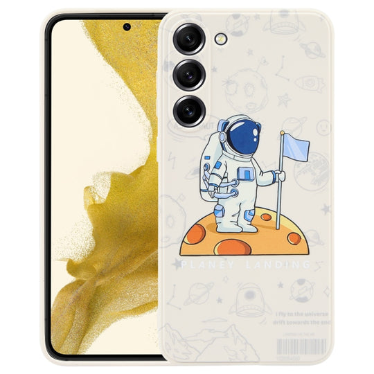For Samsung Galaxy S10+ Astronaut Pattern Silicone Straight Edge Phone Case(Planet Landing-White)