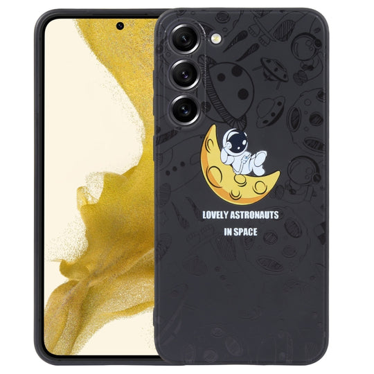 For Samsung Galaxy A22 4G Astronaut Pattern Silicone Straight Edge Phone Case(Lovely Astronaut-Black)