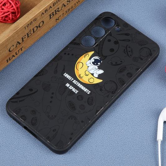 For Samsung Galaxy A22 4G Astronaut Pattern Silicone Straight Edge Phone Case(Lovely Astronaut-Black) by buy2fix